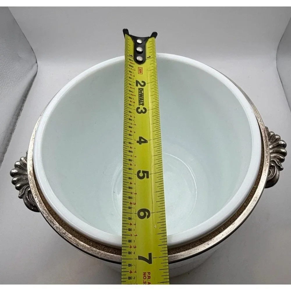 FB Rogers Silverplate Ice Bucket Milk Glass Liner Wine Cooler 6